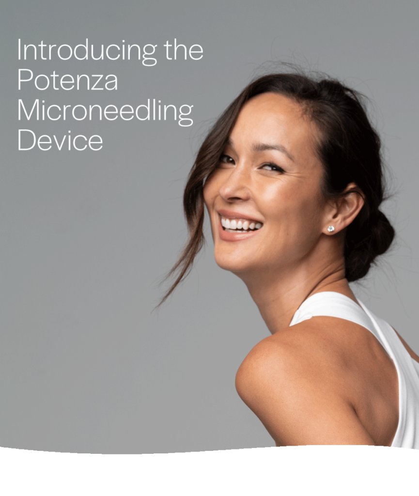 Woman smiling with text